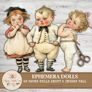 Vintage Ephemera Paper Dolls – 28 Printable Cutout Dolls-Vintage DIY  -Clip Art PaperPrintsPro