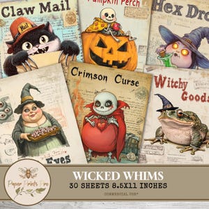 Halloween Junk Journal Printable Sheets  – Spooky Ephemera  for Journals and Crafts – PaperPrintsPro