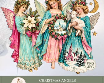 Weihnachtliche Papierpuppen, 30 aufwendige Bastelvorlagen für Junk Journals, Weihnachtsengel-Cliparts | PaperPrintsPro