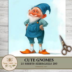 Cute Gnomes Clipart - 10 high quality Digital Images 12x12 inch for Junk Journaling, Scrapbooking, Card Making,Decoupage – Paper Prints Pro