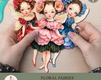 Floral Fairies Paper Dolls Bundle, Flower Fairy Clipart, Printable Fairy, Junk Journal, Scrapbooking, PaperPrintsPro