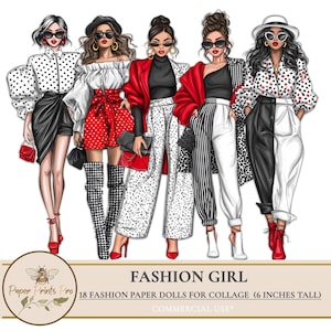 Printable Fashion Paper Dolls, 18 Fashion Girl Stickers for Planners, Collage, Scrapbooking, Diary Pages - PaperPrintsPro