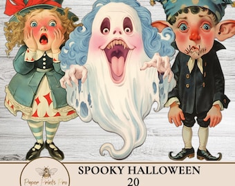 Halloween Digital Download, Spooky Halloween Printable Vintage Paper Dolls Clipart,  Ephemera Set - PaperPrintsPro