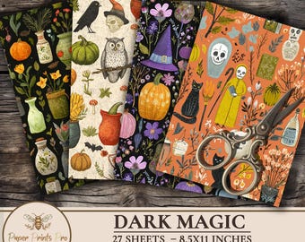 Pacote de Papel para Scrapbook de Halloween: Bruxas Assustadoras, Abóboras, Caveiras (Download Digital, 27 Folhas JPG)
