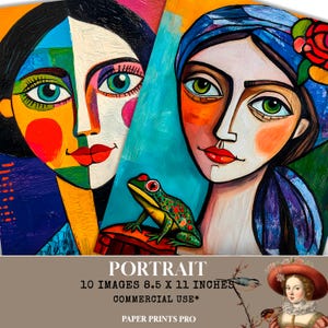 Junk Journal Pages 10 Women Portraits – Multi-Colored Art for Crafting, Scrapbooking, and Wall Décor