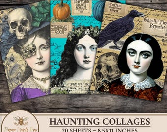 Printable Journal Pages Ephemera – Vintage Halloween Collages for Junk Journals and Scrapbooking – PaperPrintsPro