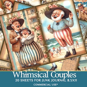 Whimsical Old Couple - 20 old sheets Clip Art: Ideal for Junk Journals and Scrapbook Art