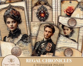 Victorian Junk Journal Folio Kit – Printable Ephemera, Tags & Pockets – Vintage Victorian Paper Set – PaperPrintsPro