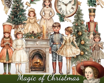 Vintage Christmas Clipart: Antique Ephemera for Journaling (Printable 8.5x11) (Digital Download)