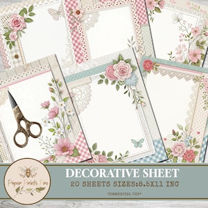 Shabby Chic Vertical Decorative Sheets - 20 Printable Designs -Digital Paper Pack -scrapbooking, card making, journaling-PaperPrintsPro