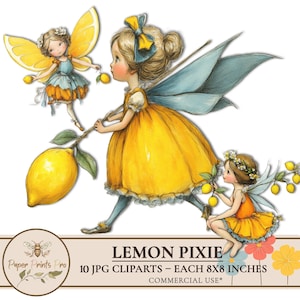 Printable Fairy Clipart – Lemon Pixie Fairies for Junk Journals, Scrapbooking and Cards – PaperPrintsPro