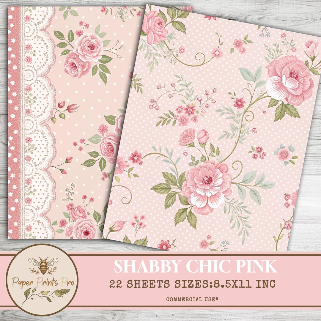 Printable Shabby Chic Digital Papers – 22 Pink Pages for Junk Journals ...