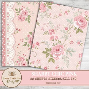 Printable Shabby Chic Digital Papers – 22 Pink Pages for Junk Journals and Scrapbooking – PaperPrintsPro