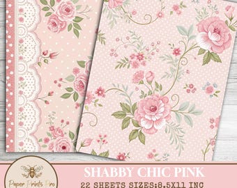 Printable Shabby Chic Digital Papers – 22 Pink Pages for Junk Journals and Scrapbooking – PaperPrintsPro
