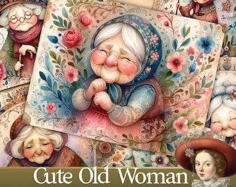 Whimsical Ladies Junk Journal Pages – Old Woman Art (PDF)