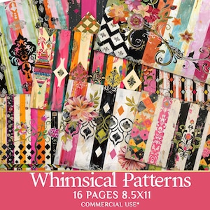 Printable Digital Scrapbooking Papers – Floral and Stripe Patterns for Junk Journals and Crafts – PaperPrintsPro