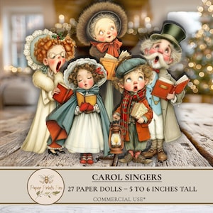 Printable Paper Dolls Christmas Carol Singers, Vintage Victorian Ephemera Cutouts for Junk Journal - PaperPrintsPro