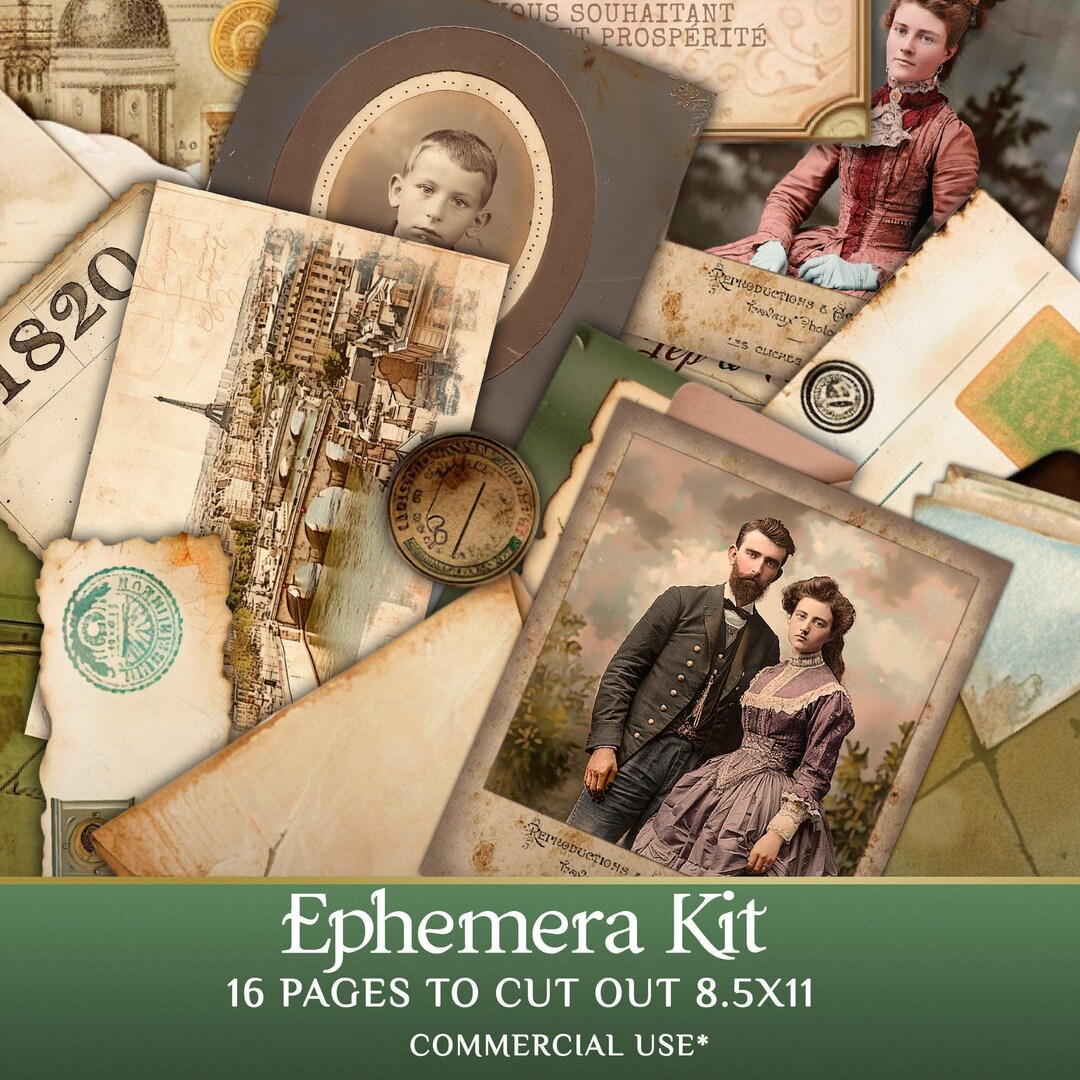 VINTAGE EPHEMERA PACK - Junk Journal Supplies Scrapbook Kit ...
