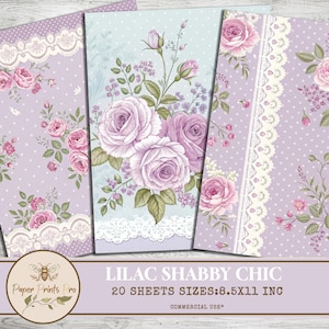 Lilac Shabby Chic Digital Paper - 20 Soft Vintage Printable Pages, lace paper 8.5x11 inch-Paper Prints Pro
