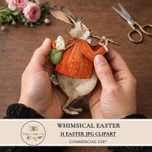 Whimsical Easter Clipart Printable, Vintage Easter Characters, Bunnies Angels Chicks Eggs JPG by PaperPrintsPro