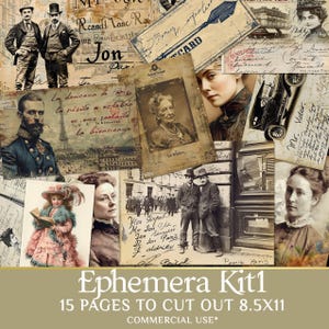 Vintage Printable Ephemera Kit: Junk Journal, Collage, Decoupage (Digital Download)