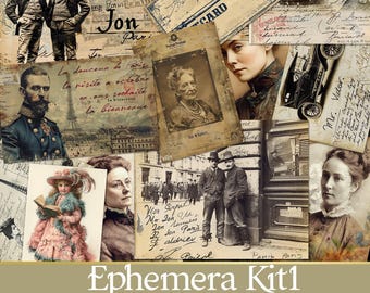 Vintage Printable Ephemera Kit: Junk Journal, Collage, Decoupage (Digital Download)