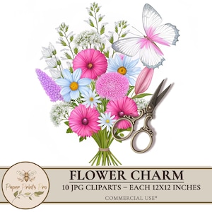 Clipart Flowers Pastel Bouquet Set – 10 JPG Floral Illustrations for Crafts, Scrapbooking & Printables by PaperPrintsPro