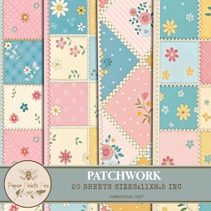 Printable Floral Digital Papers – Patchwork Backgrounds, 20 Sheets for Scrapbooking – PaperPrintsPro