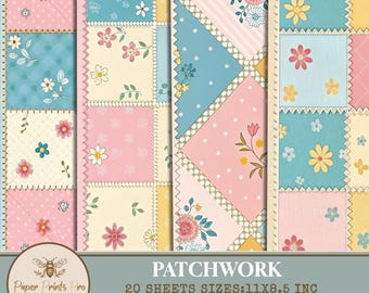 Printable Floral Digital Papers – Patchwork Backgrounds, 20 Sheets for Scrapbooking – PaperPrintsPro