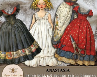 Victorian Paper Doll – Printable Dress-Up Ephemera with Outfits for Junk Journals & Crafting