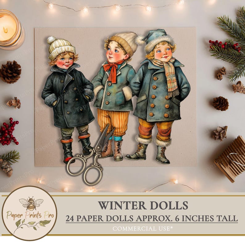 Winter Kids Paper Doll Set: Printable Holiday Craft Project for Junk ...