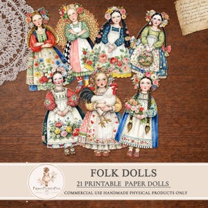 Printable Paper Dolls Spring Floral Folk Girls Junk Journal Ephemera ...
