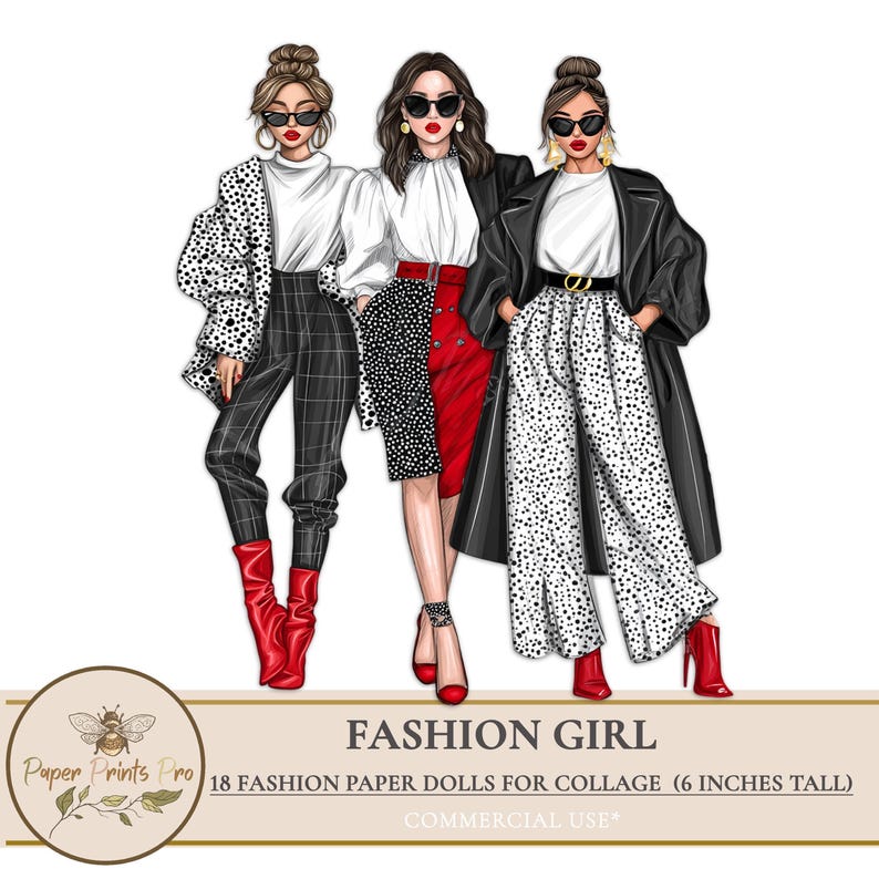 Printable Fashion Paper Dolls, 18 Fashion Girl Stickers for Planners, Collage, Scrapbooking, Diary Pages - PaperPrintsPro