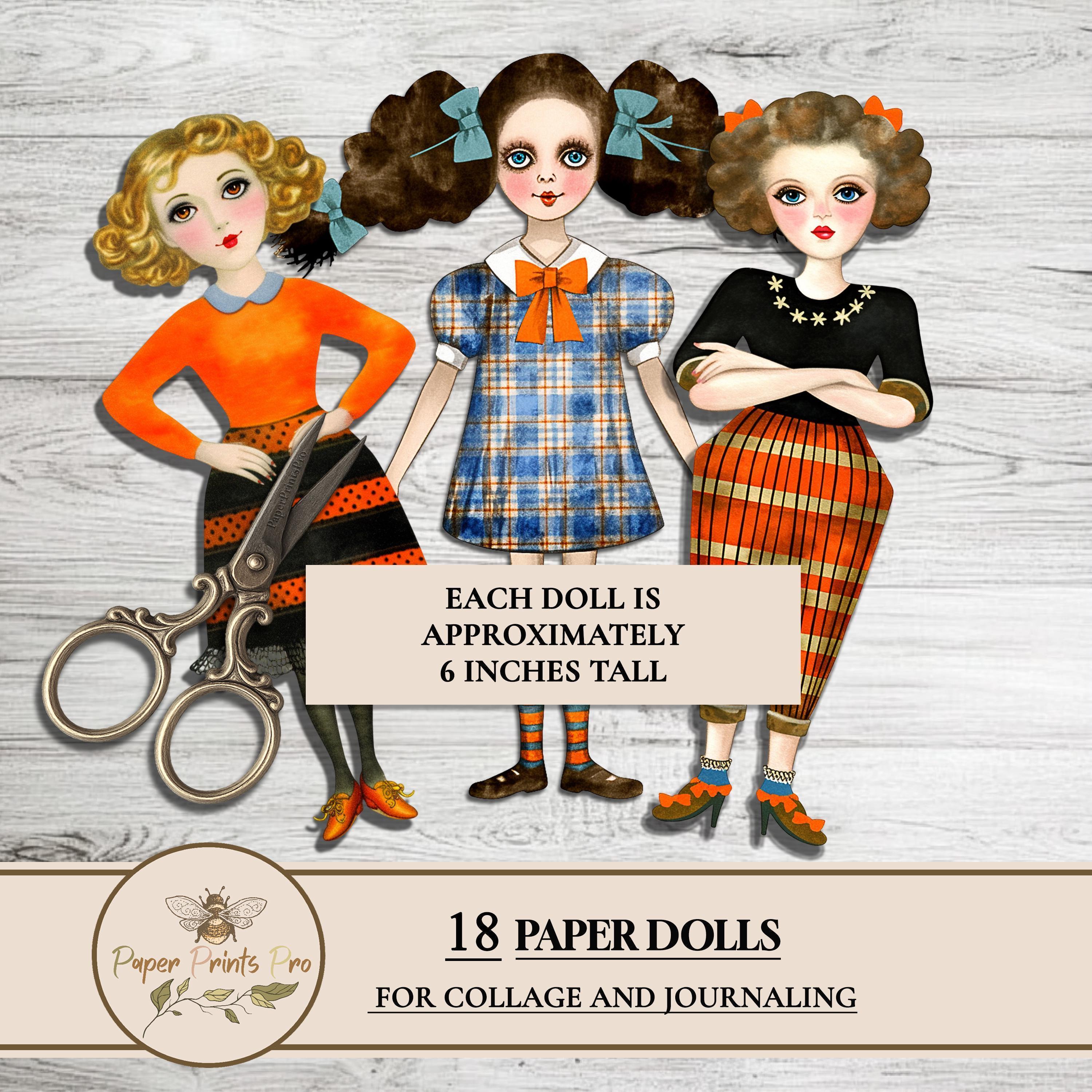 Paper Dolls Junk Journal Printable Set – 18 Vintage Girls for Collage ...
