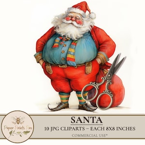 Santa Claus Clipart  - 10 Vintage Christmas Santa Illustrations,  Printable Holiday Art, Funny Santa JPG, Digital Download PaperPrintsPro