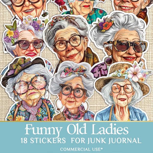 Funny Old Lady clipart for Junk Journal  - 18 Whimsical Grandy Clipart, Quirky Old Woman PDF