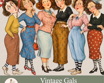 Vintage Paper Dolls, Digital Download, Retro Women, Printable Ephemera, Junk Journal Supplies, PaperPrintsPro