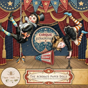 Deluxe Circus Acrobats Paper Dolls Set | Vintage Printable Ephemera Kit with Scenes & Extras for Journaling by PaperPrintsPro