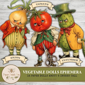 Vintage Vegetable Dolls Ephemera: 14 Paper Dolls (Digital Download)