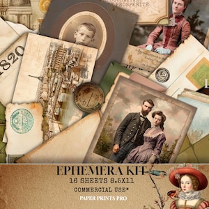 Vintage Ephemera Pack for Junk Journals - Old Papers, Letters, Scrapbook Craft Supplies - Complete Ephemera Bundle and Kit