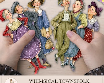 Whimsical Paper Dolls, Funny Characters, Printable Art, PNG Clipart Bundle, Junk Journal supplies, PaperPrintsPro