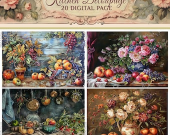 Printable Decoupage Papers – Kitchen Theme A4 Sheets for Crafts, Cards and Journals – PaperPrintsPro