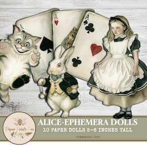 Printable Paper Dolls "Alice in Wonderland"- Ephemera Dolls  (10 Dolls, 5-6 Inches, )-PaperPrintsPro