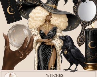 Halloween PNG, Witch Clipart, Witchy stickers,  Spooky Halloween, Gothic woman, PaperPrintsPro