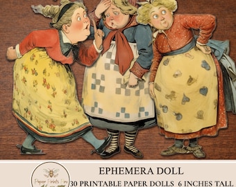 Whimsical Old Ladies Paper Dolls – Printable Vintage Ephemera Women Cutouts for Junk Journal –PaperPrintsPro