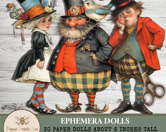 Printable Paper Dolls Whimsical Vintage Characters Ephemera Cutouts for Junk Journals by PaperPrintsPro