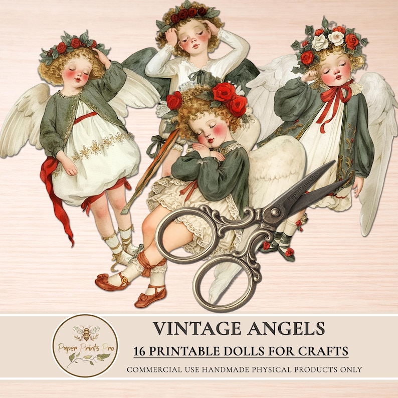 Angel Collection Sheets Vintage Angels Clipart Set | Printable Paper Dolls Cupid PNG JPG | by ...