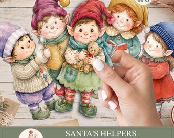 Weihnachtselfen-Cliparts, Papierpuppen zum Ausdrucken, Weihnachtsmannhelfer, Weihnachtselfen, Festtagsdekoration, PaperPrintsPro
