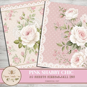Pink Shabby Chic Digital Paper - 20 Soft Vintage Printable Pages, lace paper 8.5x11 inch-Paper Prints Pro