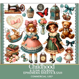 Vintage Paper Dolls Ephemera Sheets for Junk Journals, Collages & Cards - Set of 6 Retro Prints